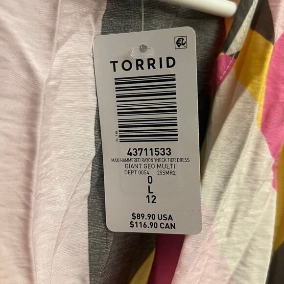 NWT Torrid 0 L 12 Giant Geo Tiered Maxi Dress Plus Pink Yellow Pockets - Picture 10 of 16